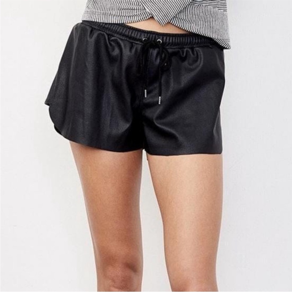 David Lerner Draw String Learher Black Shorts - image 1